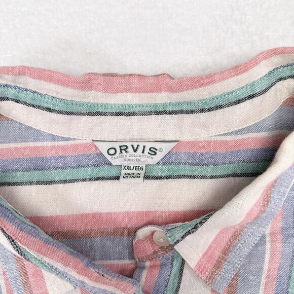 Orvis Top Women’s Size XXL Multicolor Striped Linen Blend Button Front Cuff - Picture 6 of 11